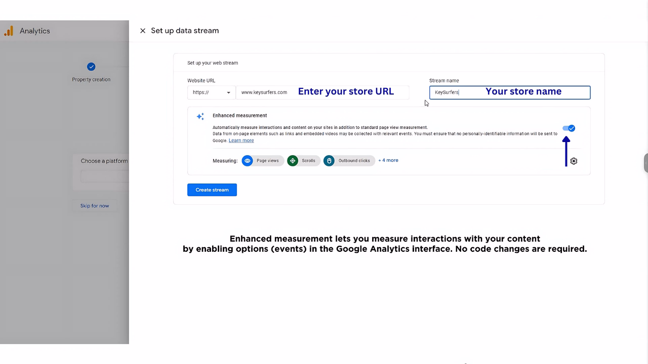 Enter your website URL and name, and turn on